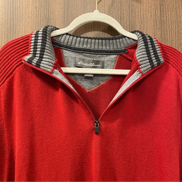 Eddie Bauer Men’s Red Quarter-Zip Rib-Knit Sweater Size XL 100% Cotton Pullover - Picture 5 of 15